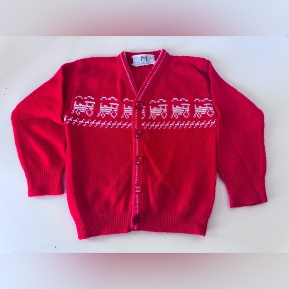 Vintage Other - Vintage 70s Golden Gate California Red Train Baby Button Down Cardigan Sweater
